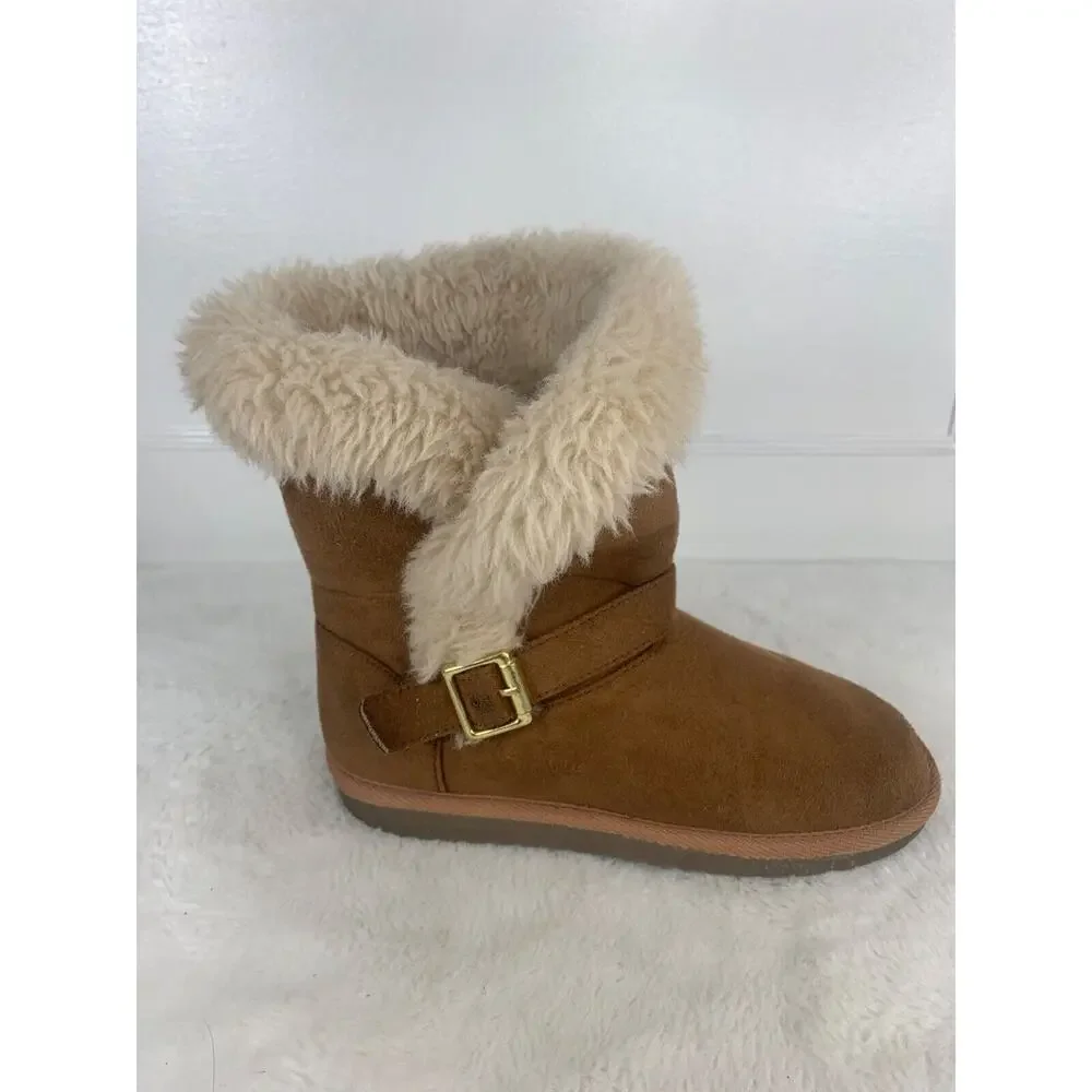Place Brown Suede Girls Boots With Faux Fur Lining & Buckle Size 2